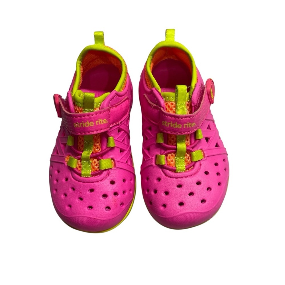 Stride Rite Made 2 Play Phibian Neon Pink Yellow Rubber Slip On Girls size 5